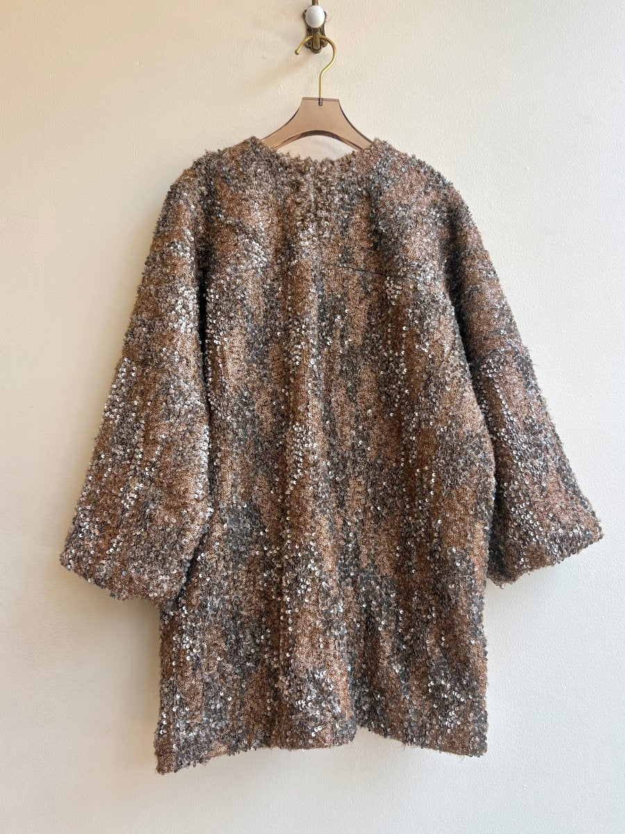 Chestnut Brown and Dove Grey Sequin Textured Wool Chore Jacket - Made X Hudson