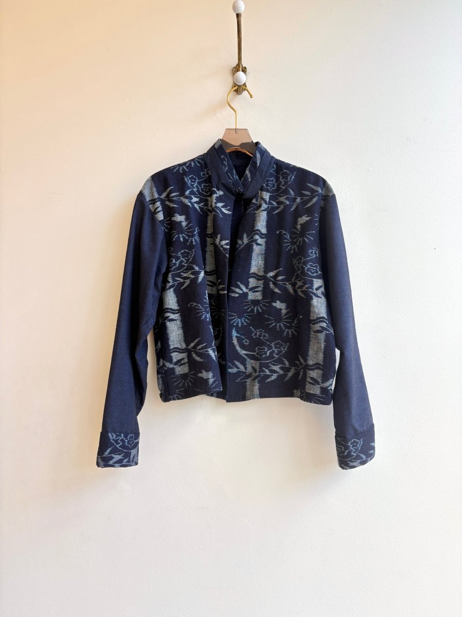 Collarless Indigo Kasuri Jacket - Made X Hudson