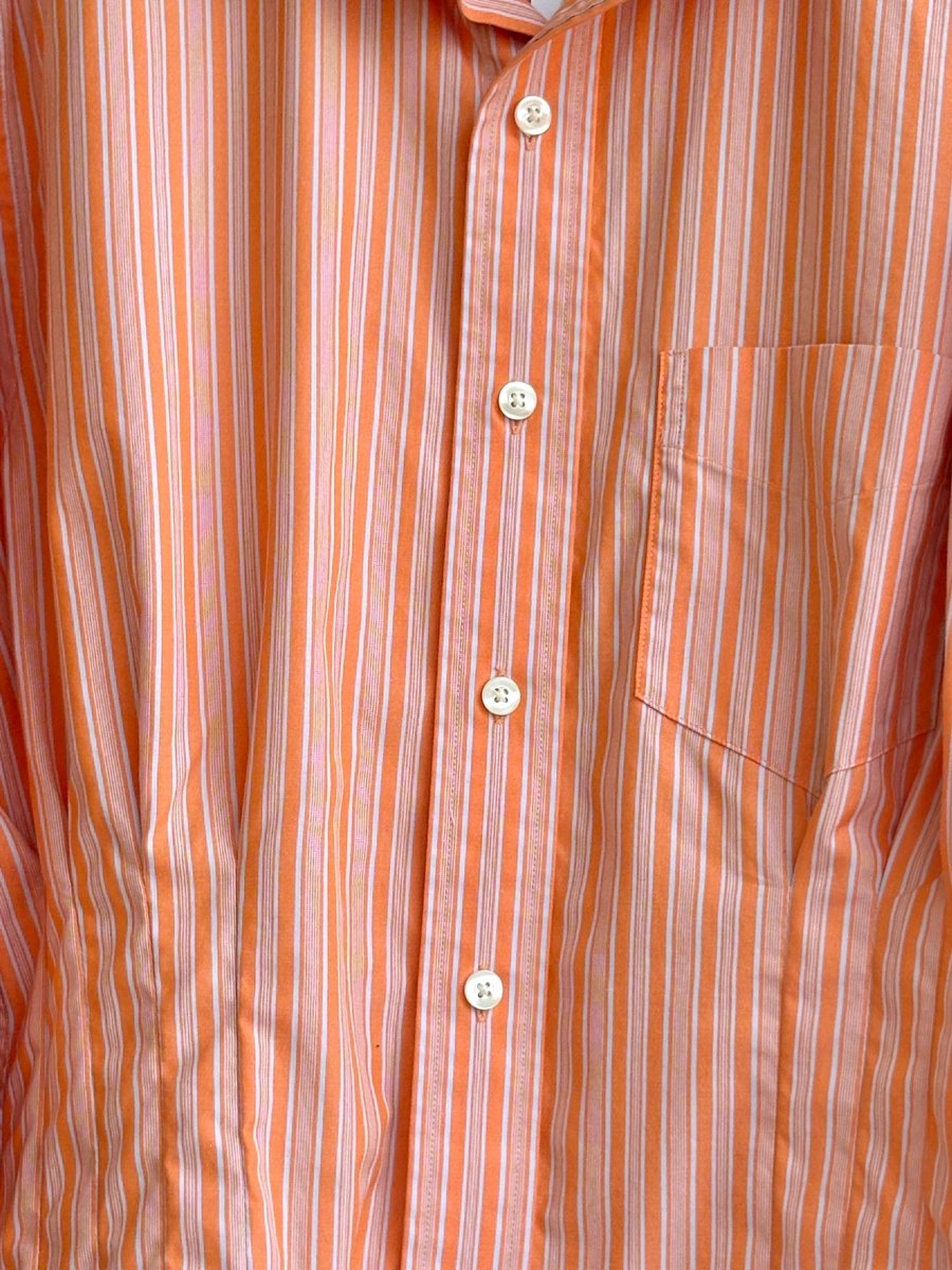 The Kevin Top | Orange Striped Button Down Top w/ Gathered Waist (Reworked) - Made X Hudson