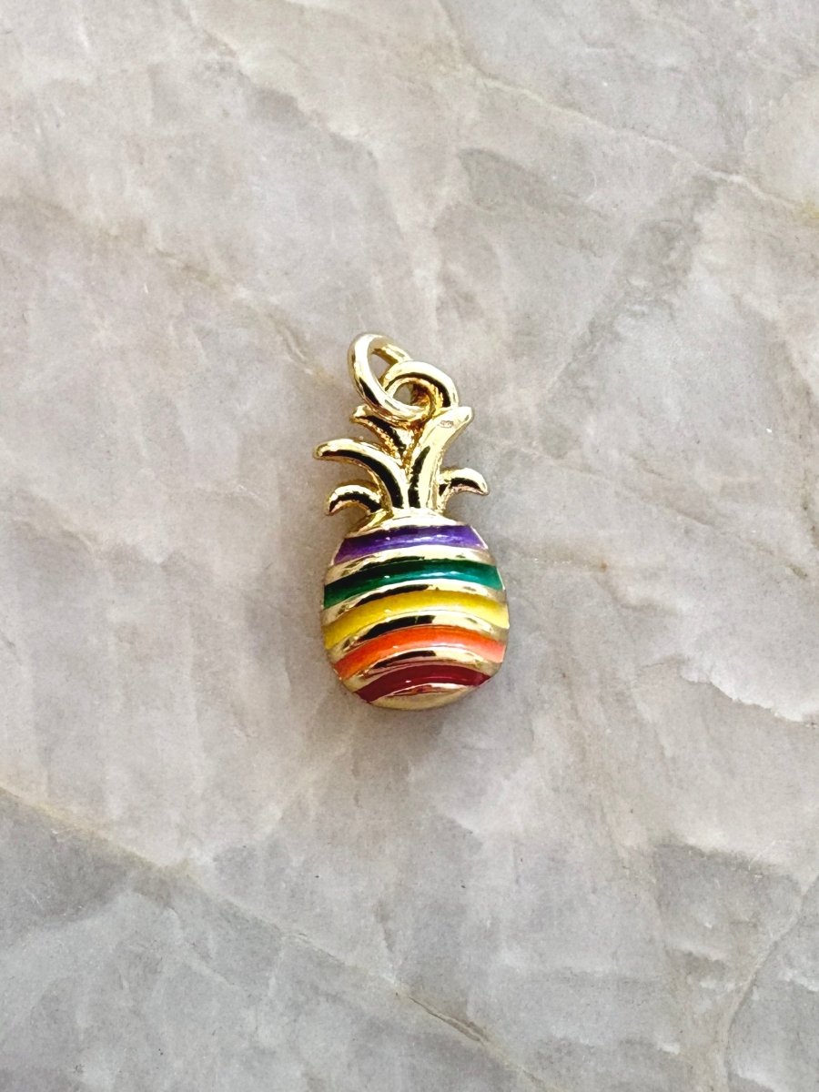 14K Gold Plated Rainbow Pineapple Enamel Charm - Made X Hudson