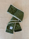 Dark Olive Green Army Liner Quilted Scarf w/ White Bias Accent (Reworked) - Made X Hudson