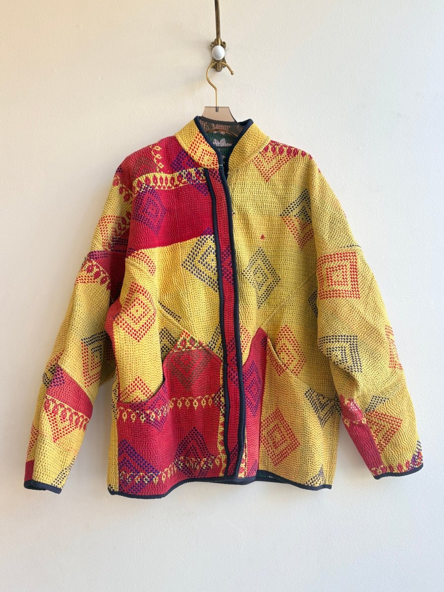 Reversible Ladhiya Quilted Jacket in Colors Light Teal, White, Red & Yellow, Red, Blue - Made X Hudson