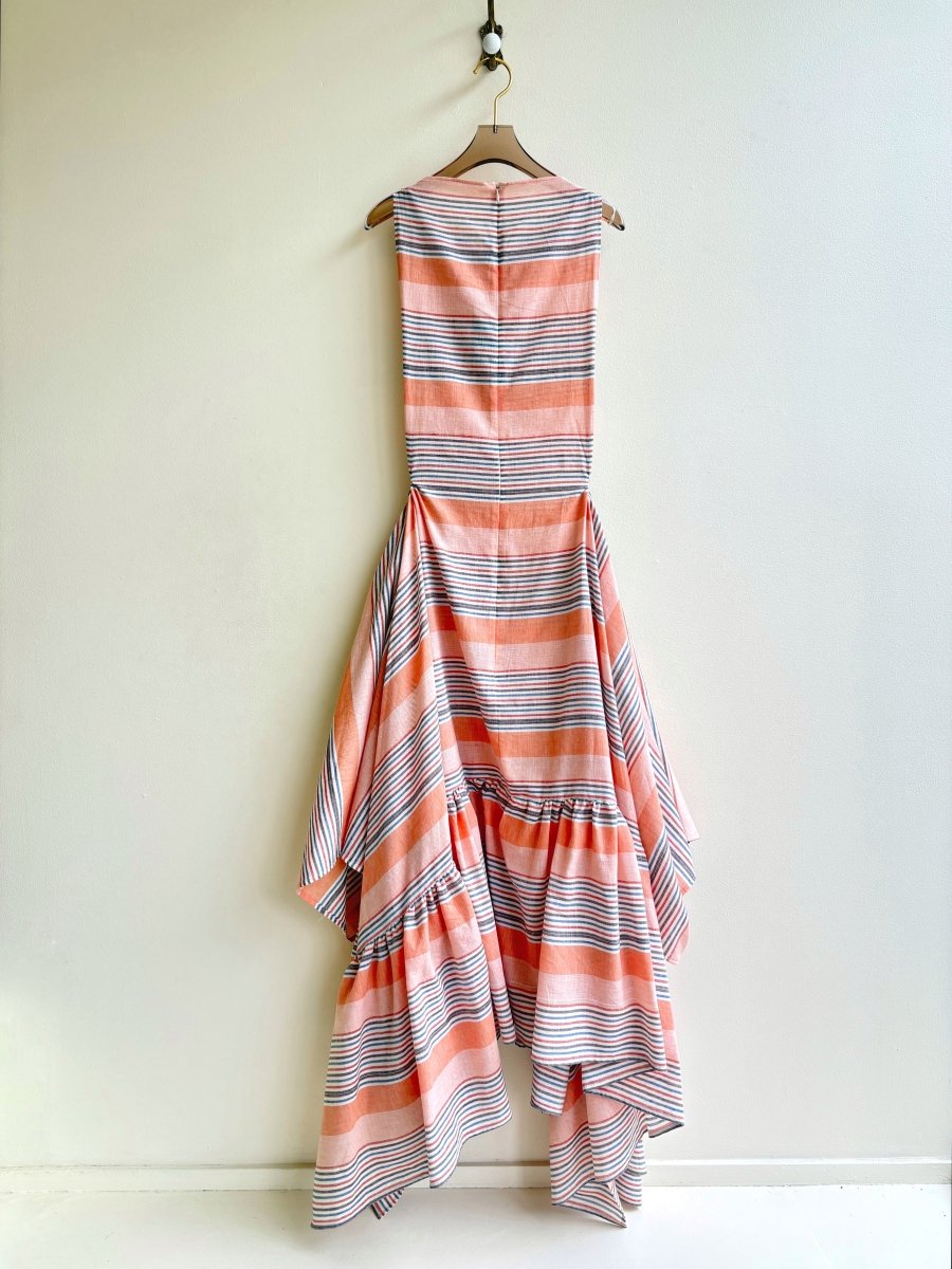 Orange Stripe Zero - Waste Ruffle Dress - Made X Hudson