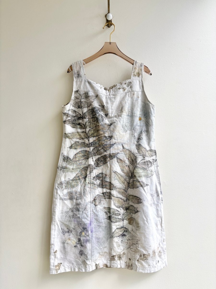 Eucalyptus and Rose Eco-Printed and Hand Drawn Apron Dress (Reworked) - Made X Hudson