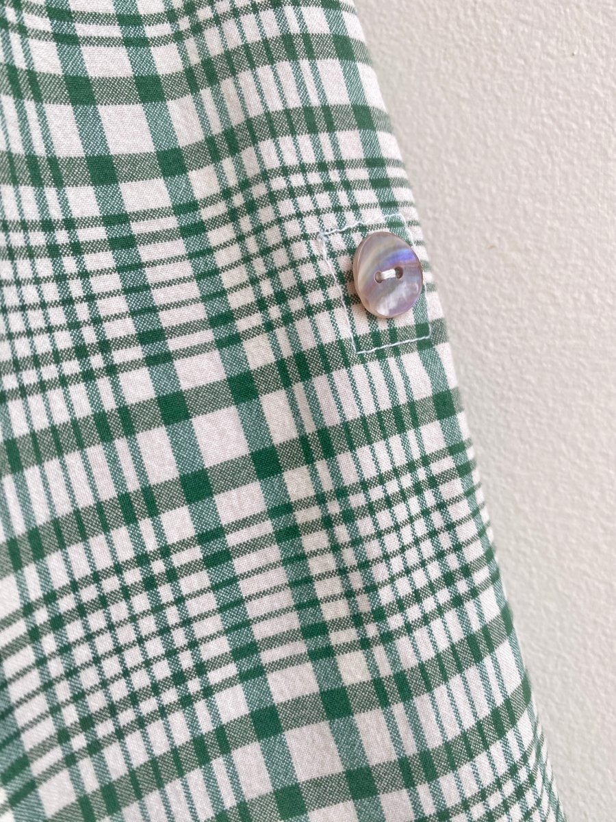 Green & Cream Plaid Handkerchief Hem Shirt w/ Patch Pockets - Made X Hudson