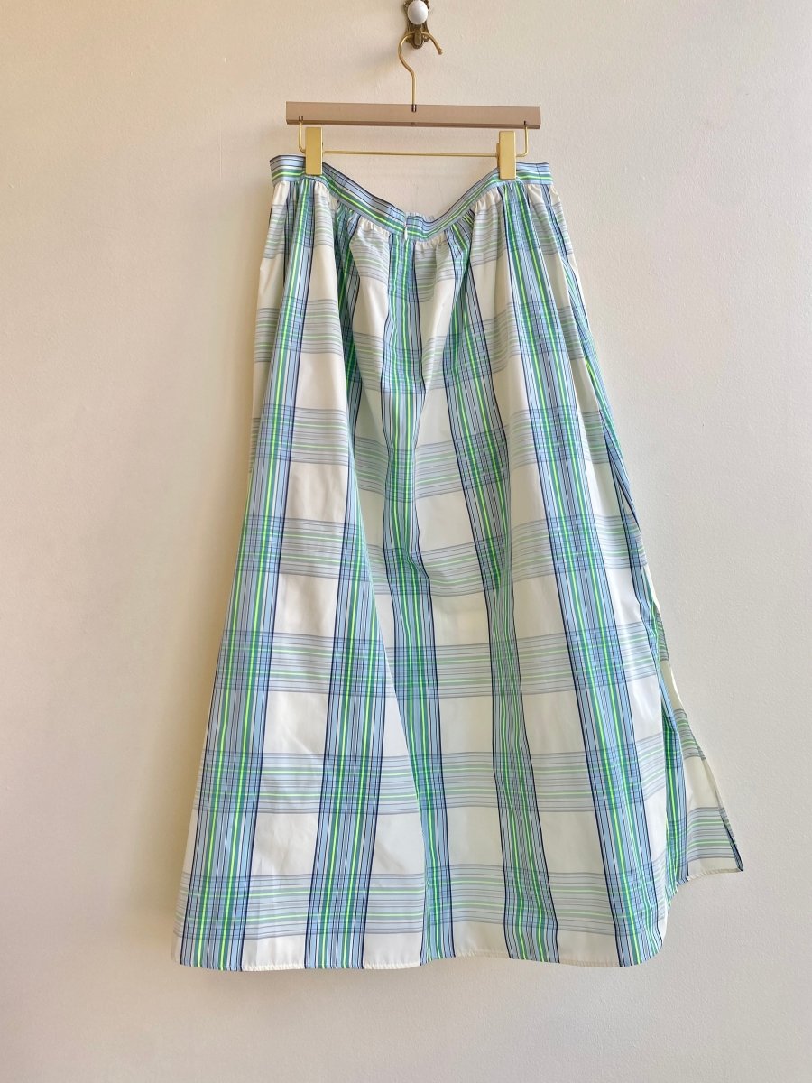 AKRIS | Plaid Skirt in Neon Yellow, Teal, Blue, & White (Vintage) - Made X Hudson