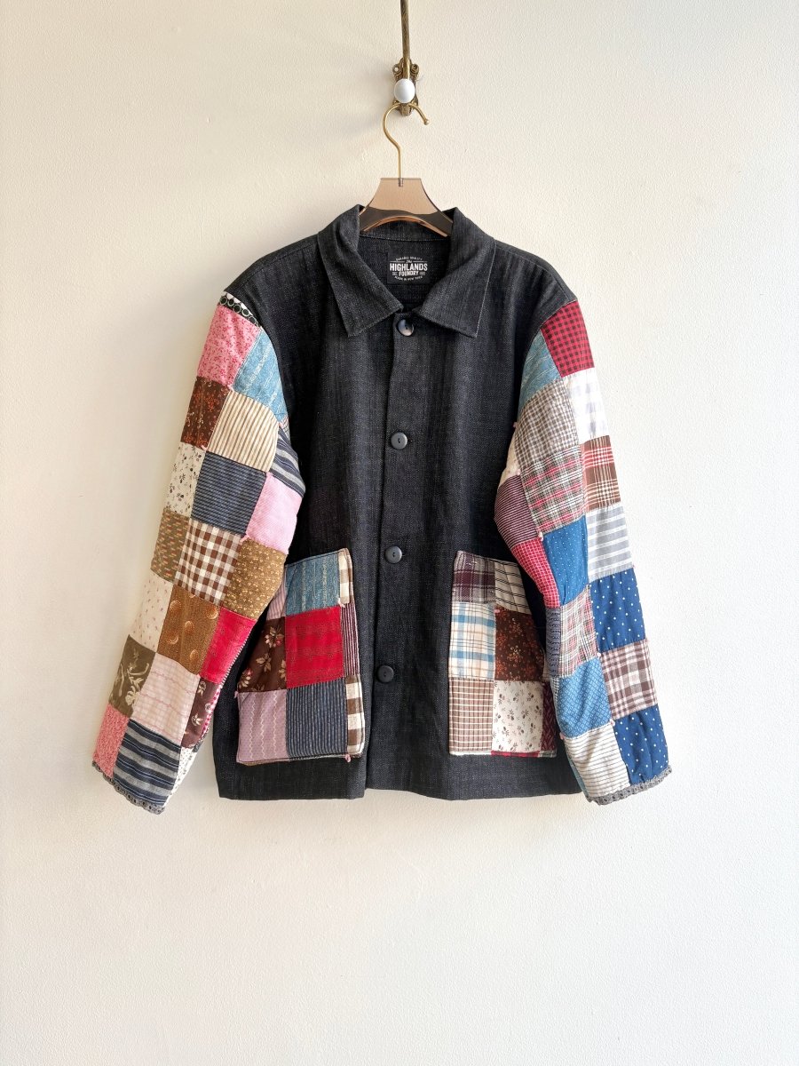 Black Denim Front Quilted Sleeve Utility Jacket - Made X Hudson