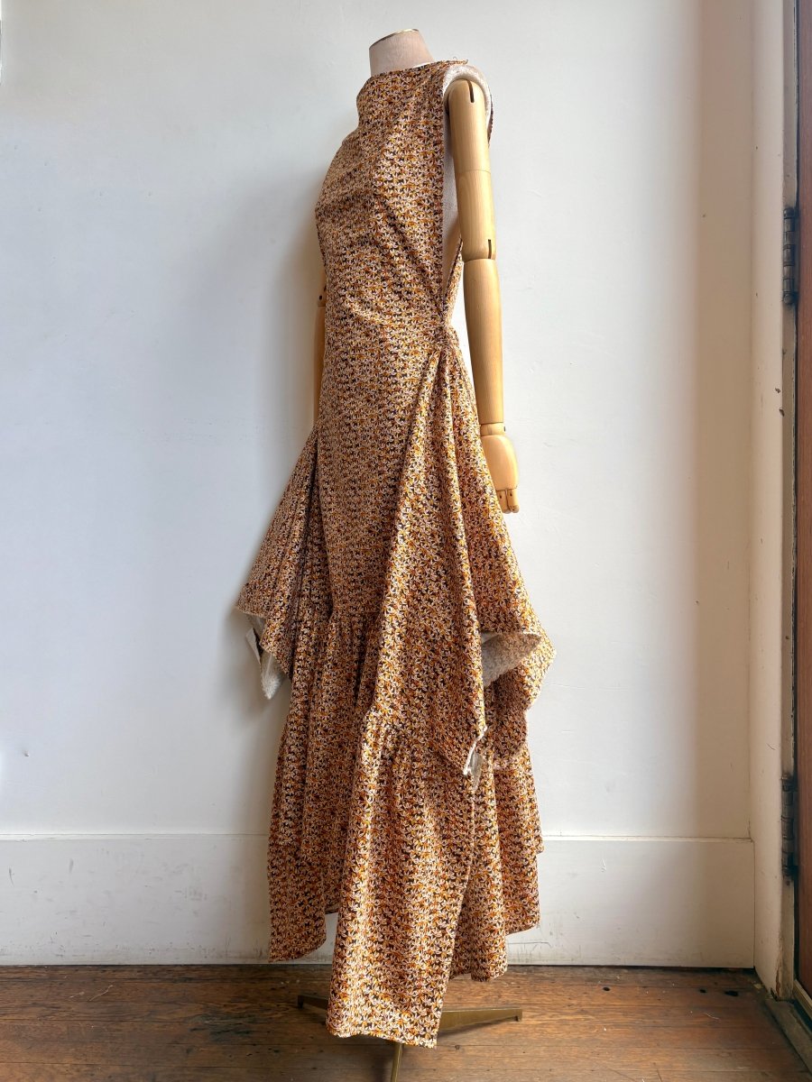 Ocher and Umber Dizzy Flower Zero-Waste Ruffle Dress - Made X Hudson