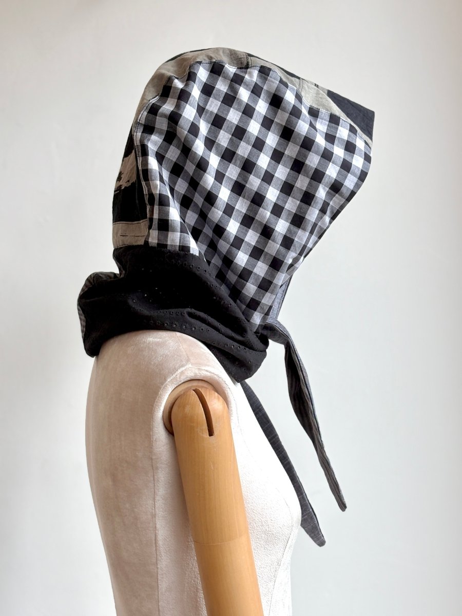 Hooded Patchwork Scarf in Black & Grey - Made X Hudson