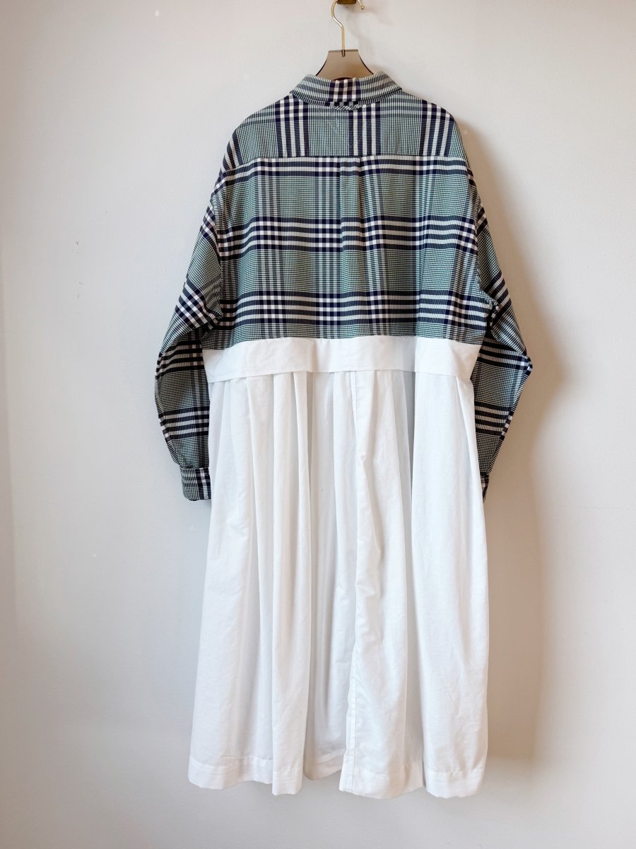 Empire Shirtwaist Dress in Forest Green & Navy Plaid & White (Reworked) - Made X Hudson