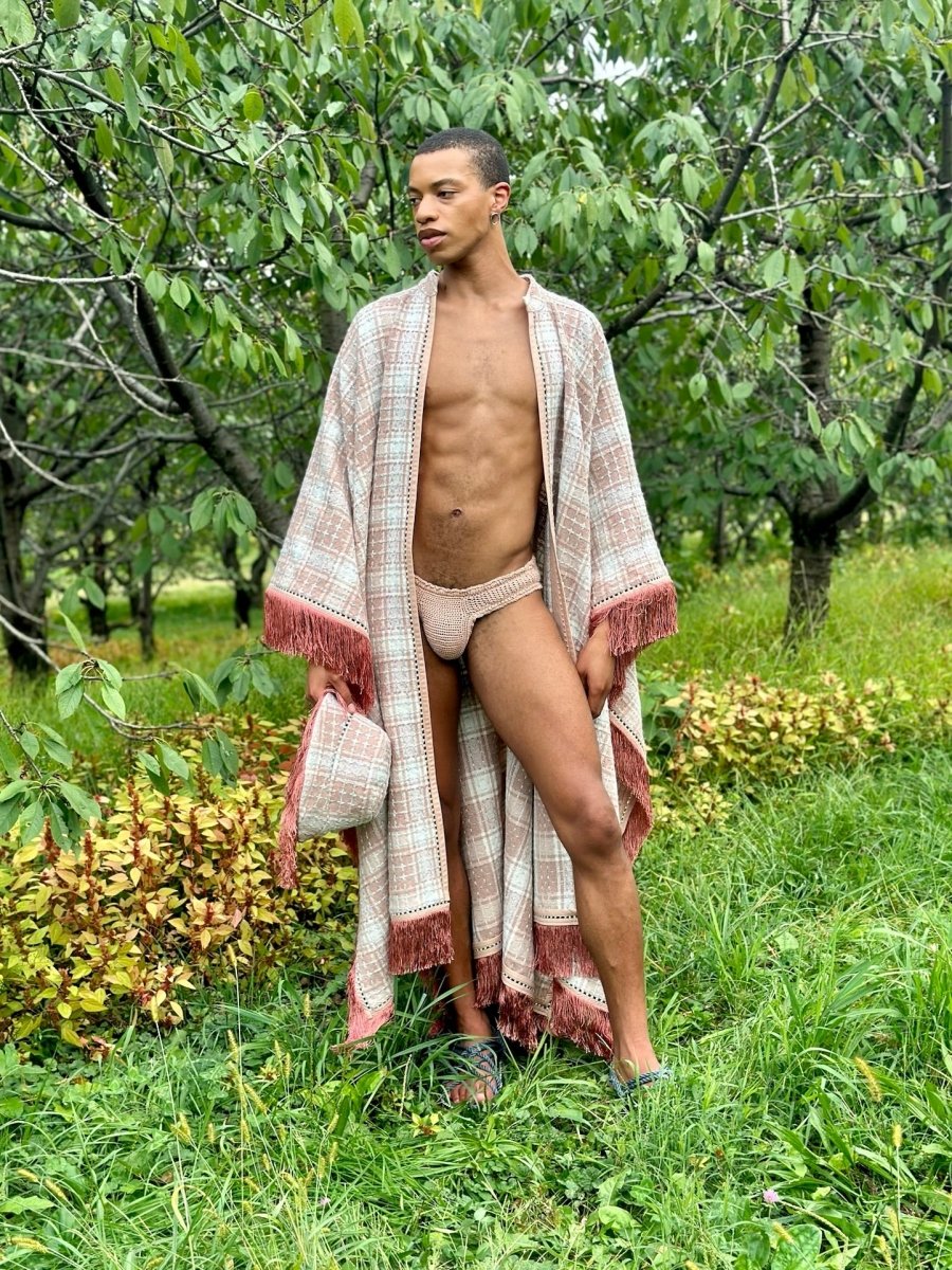 Blush Wool Tweed Cape with Crystal & Silk Fringe Accent - Made X Hudson