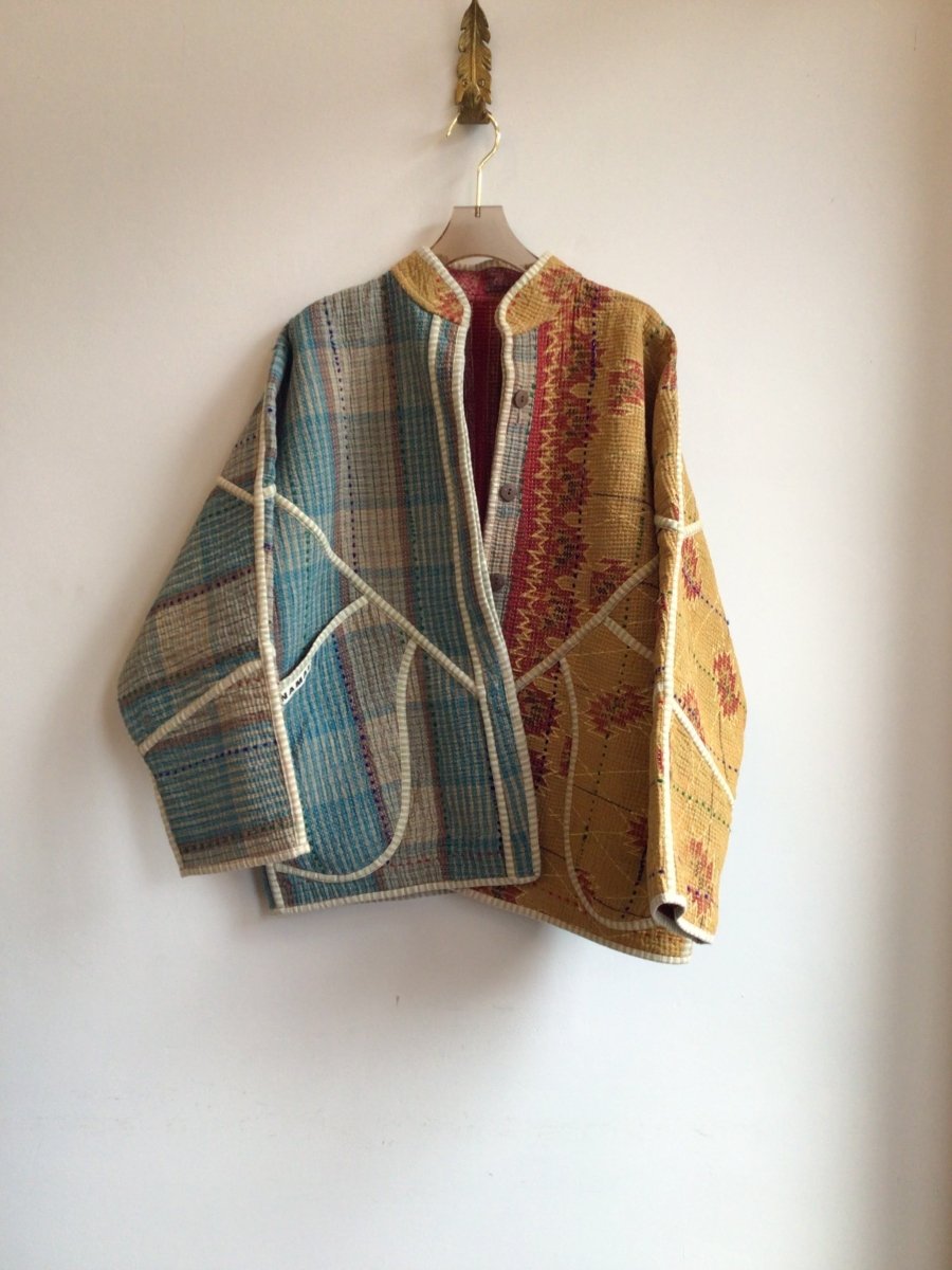 Reversible Ladhiya Quilted Jacket in Colors Brick, Green, Orange & Tan, Blue, Red, Purple - Made X Hudson