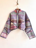 Reversible Kaira Quilted Cropped Jacket in Colors Lavender and Grey Stripes & Mauve, Peach, Cream, Pale Pink - Made X Hudson