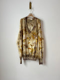 Cream & Yellow Cashmere Eco Printed V - neck Sweater (Reworked) - Made X Hudson