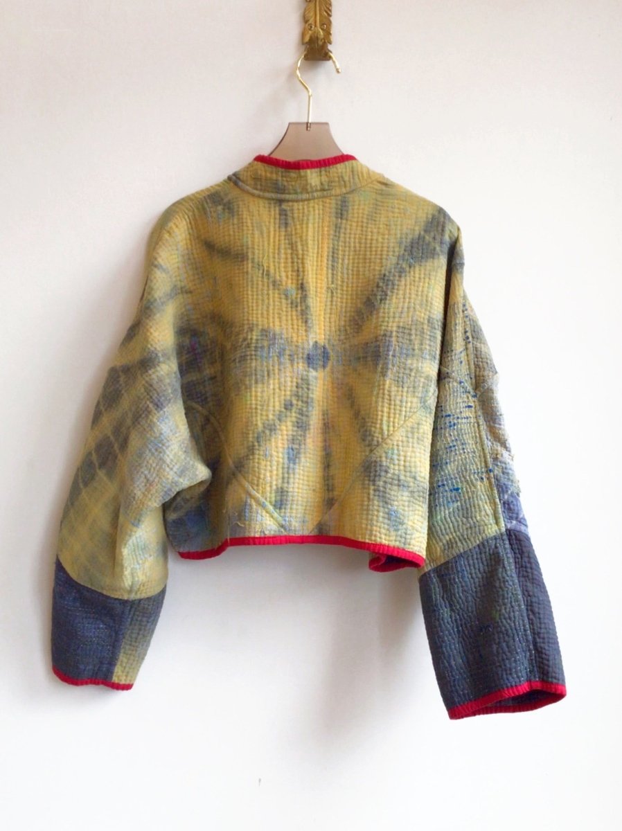 Reversible Kaira Quilted Cropped Jacket in Colors Blue Tie Dye & Yellow and Blue Tie Dye - Made X Hudson