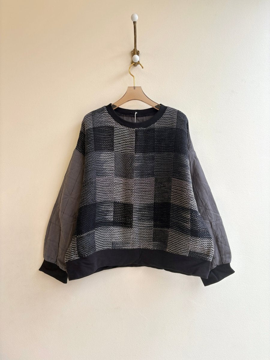 Black & Gray Handwoven Double Quilted Sweater - Made X Hudson