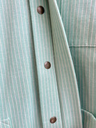 Utility Shirt Snap Up in Mint Mini Stripe w/ Patch Pockets - Made X Hudson