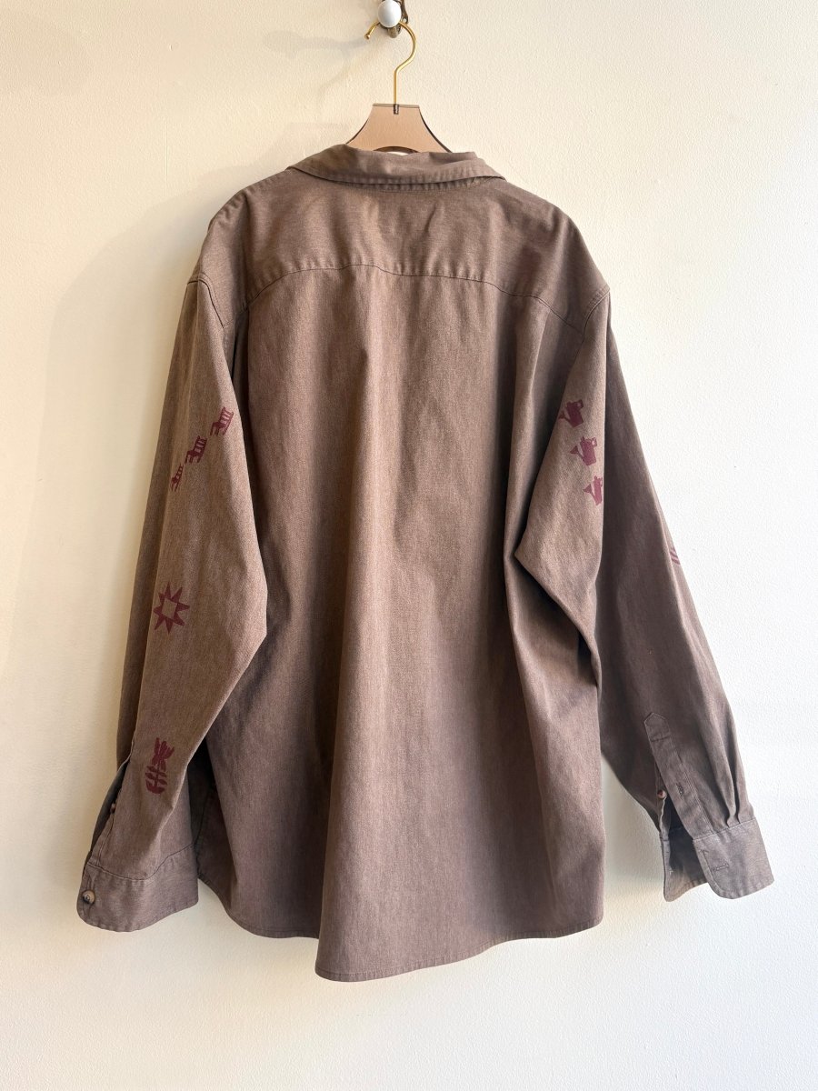 Burgundy Tiny Print Sand Button Down | Block Printed (Reworked) - Made X Hudson