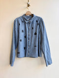 Tiny Print Cropped Button Up Stone Denim in Black | Block Printed (Reworked) - Made X Hudson