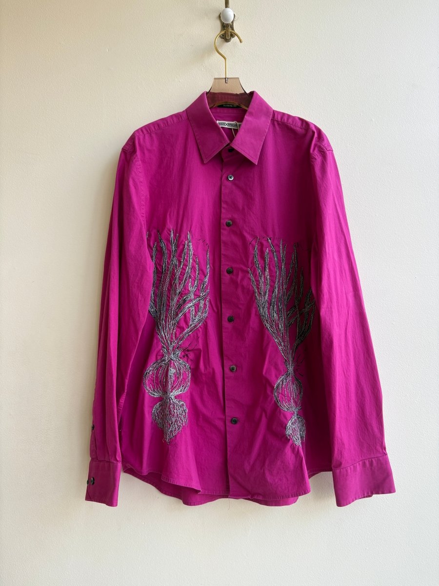 “Shena” Magenta with Silver Embroidered Spring Onion Shirt (Reworked) - Made X Hudson