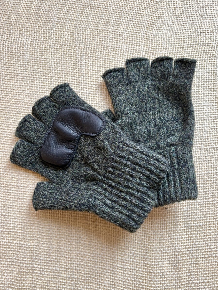 Fingerless Wool Gloves w/ Leather Palms | Womens One Size