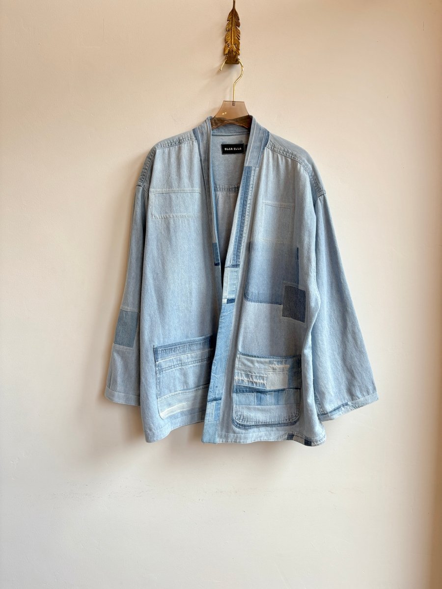 2 - Pocket Denim Window Patchwork - Collar Wrap Jacket (Reworked) - Made X Hudson