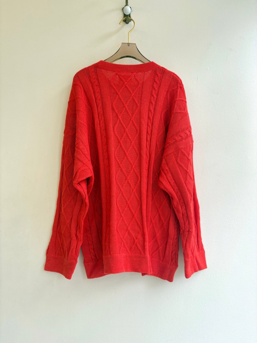 Oversized Red - Orange Alpaca Cable Knit Sweater (Unisex) - Made X Hudson