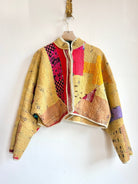 Reversible Kaira Quilted Cropped Jacket in Colors Wheat, Jade Green, Black & Wheat, Red, Orange, Gold - Made X Hudson