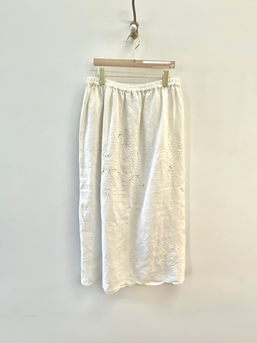 White Heirloom Embroidered Linen Skirt - Made X Hudson