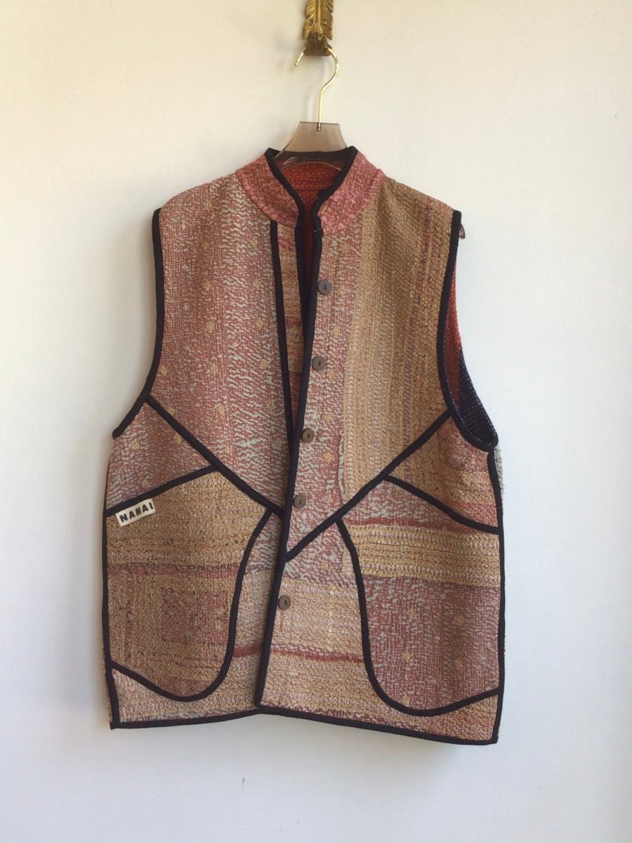 Reversible Ladhiya Quilted Vest in Colors Purple, Orange & Sky Blue, Peach, Tan, Yellow - Made X Hudson
