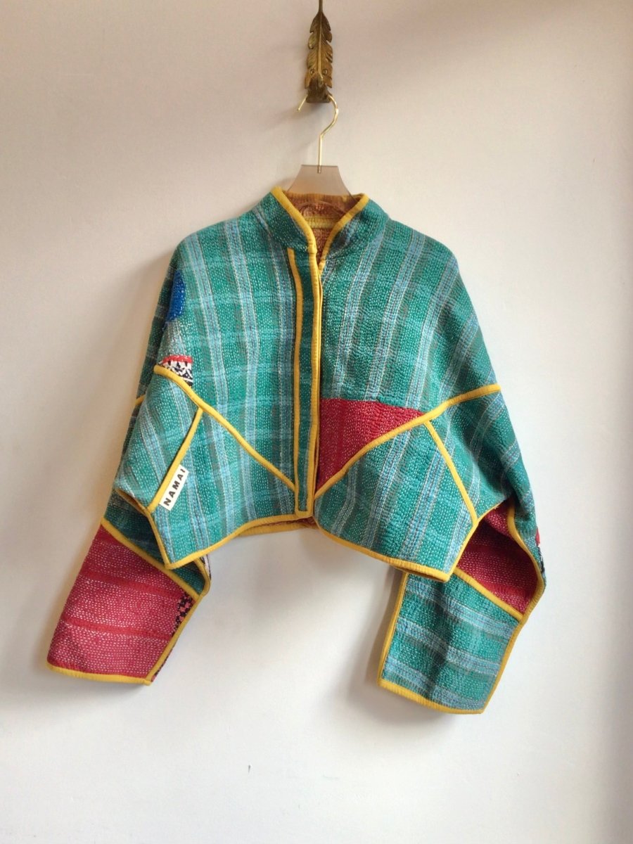 Reversible Kaira Quilted Cropped Jacket in Colors Teal, Red, Orange, Black & Mustard, Tan, Gold - Made X Hudson