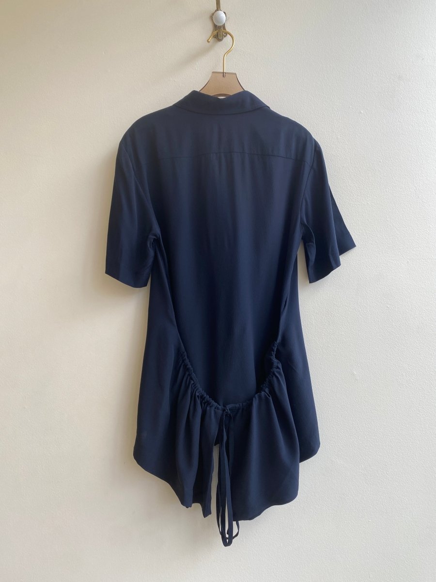 Stella McCartney | Navy Button Down Top w/ Ruffle Back Peplum (Vintage) - Made X Hudson
