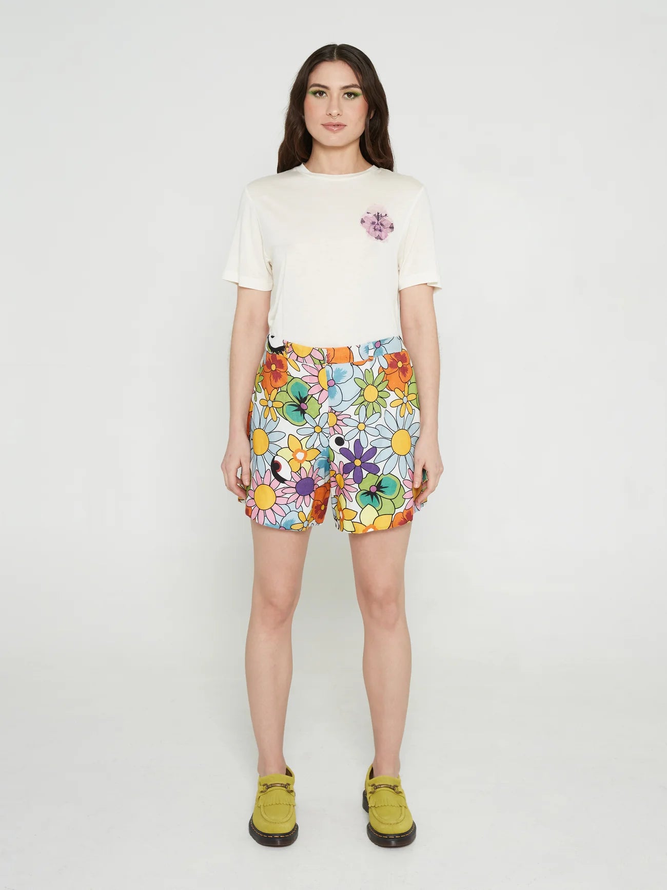 Floral Print Cotton Poplin Safari Shorts