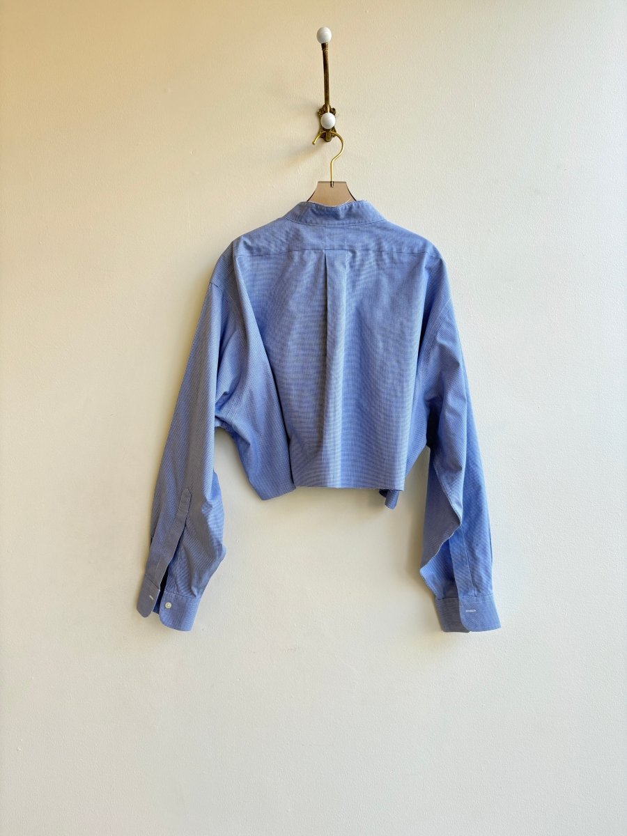 Blue & White Micro Houndstooth Annette Crop Top (Reworked) - Made X Hudson