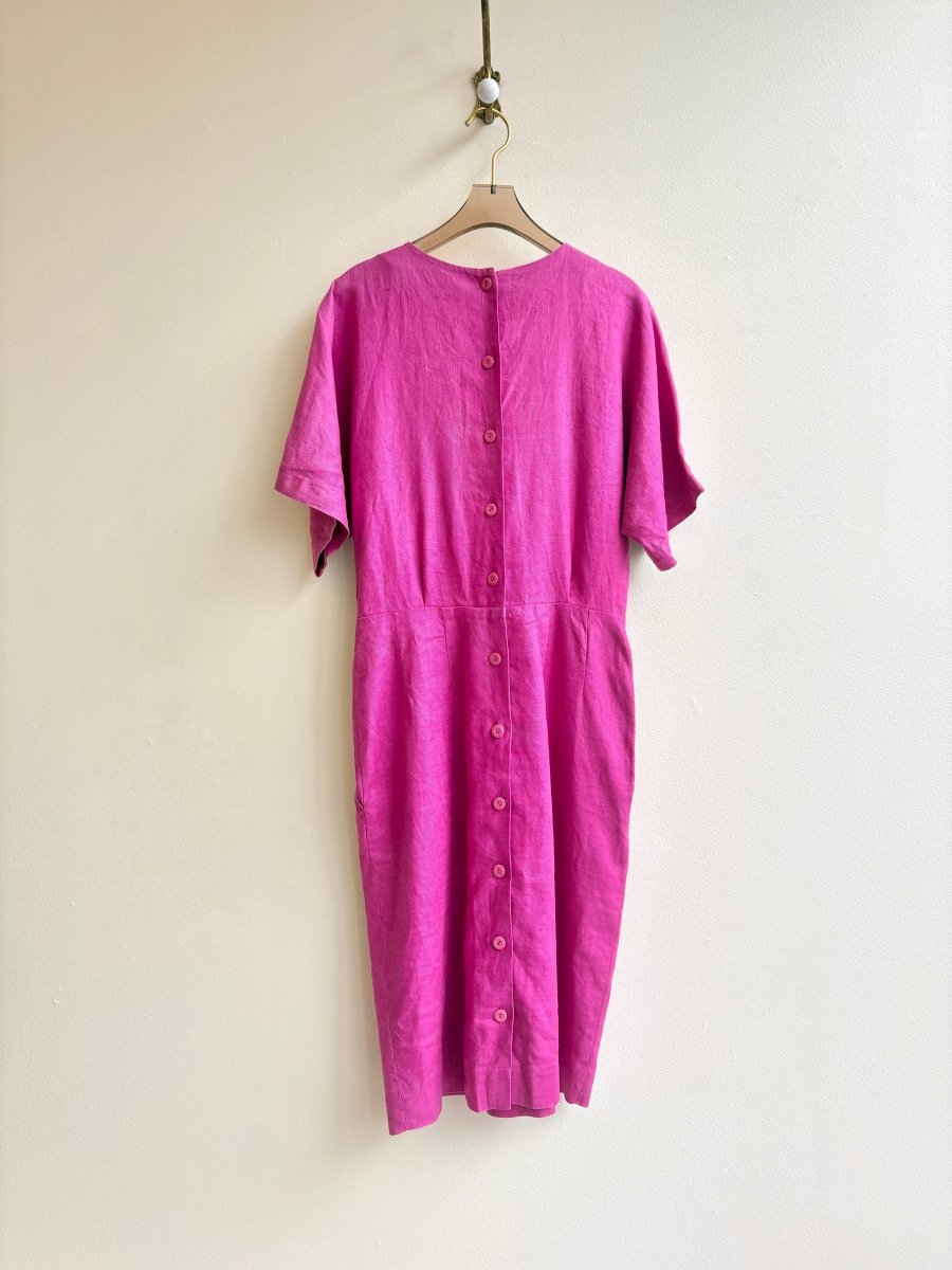 Kenar | Pink Linen Dress w/ Button Back (Vintage) - Made X Hudson