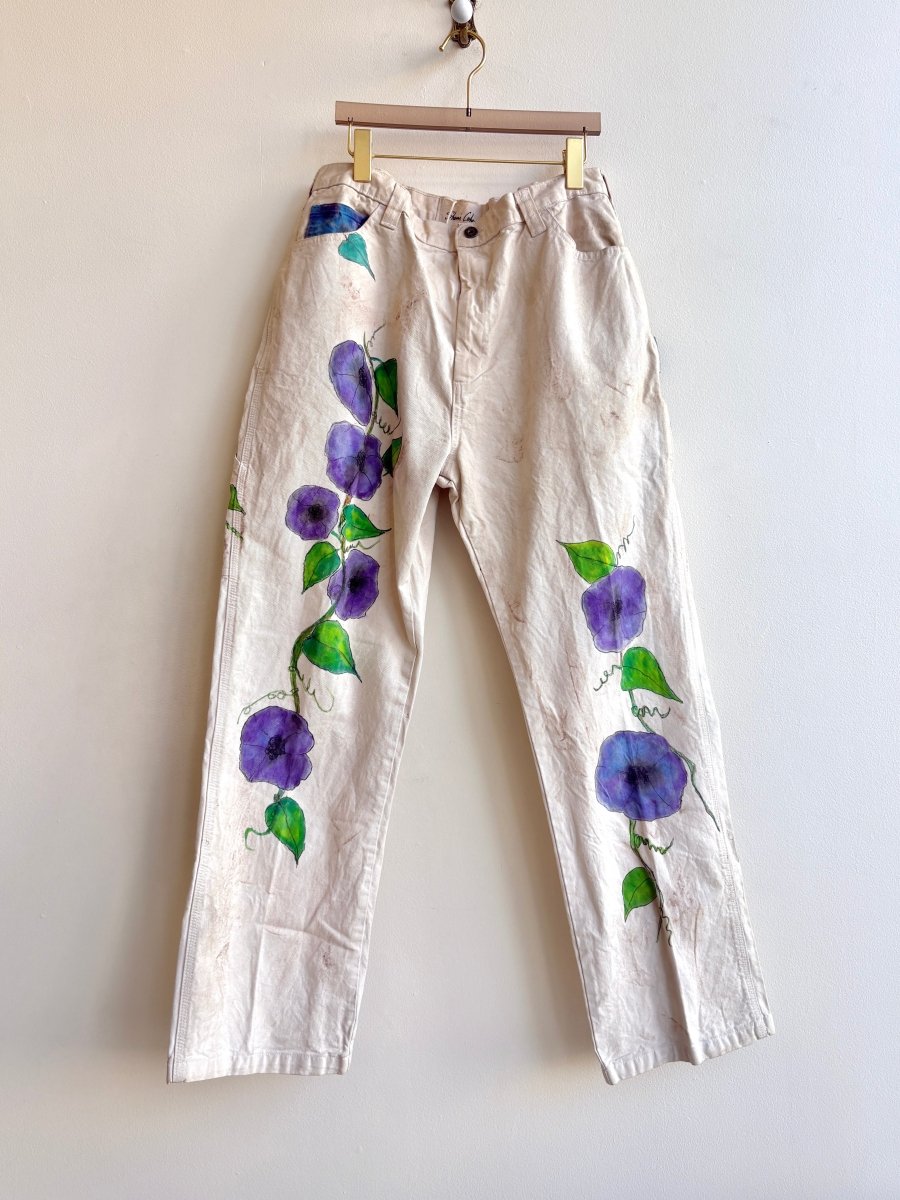 Violet Morning Glory Painter Pants with Color Blocked Pockets | Hand Painted (Reworked) - Made X Hudson