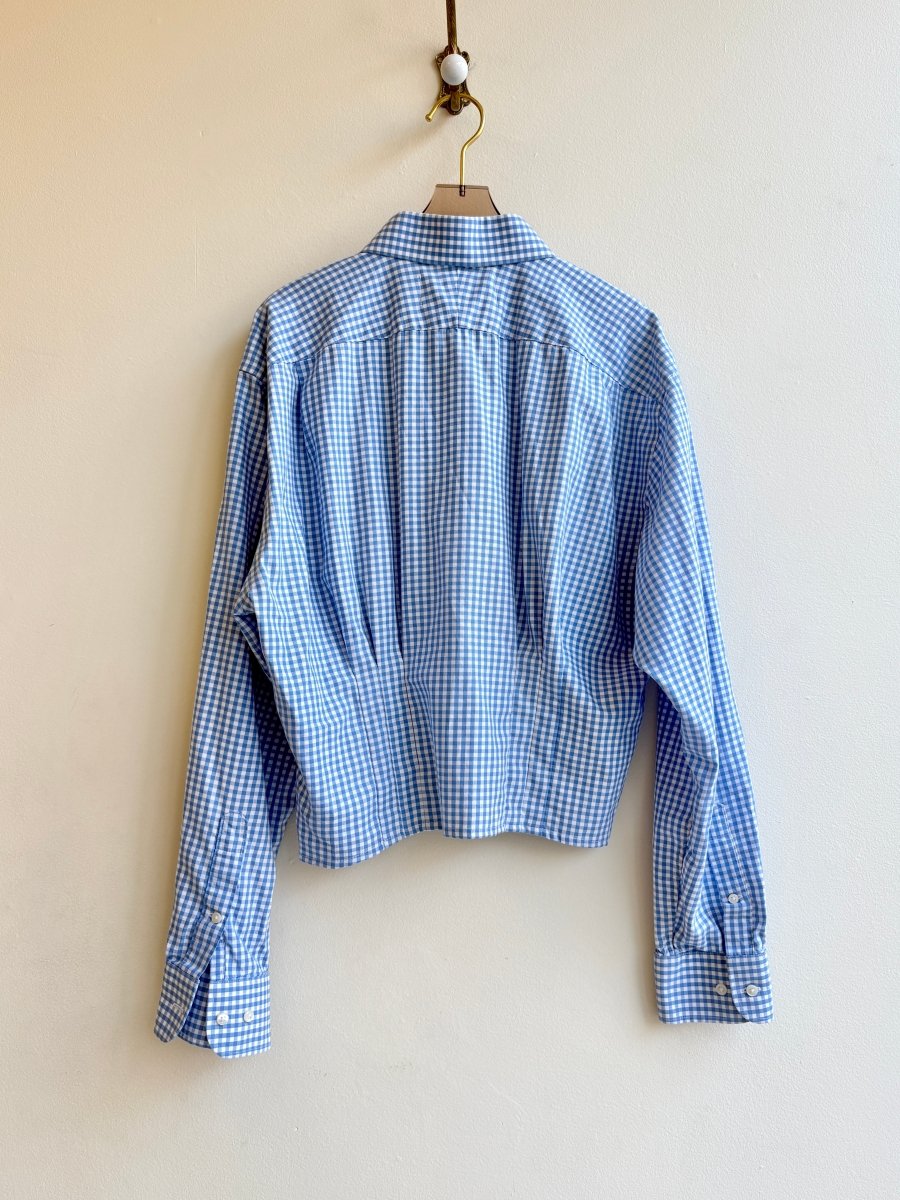 The Kevin Top | Blue & White Gingham Pattern Top w/ Gathered Waist (Reworked) - Made X Hudson