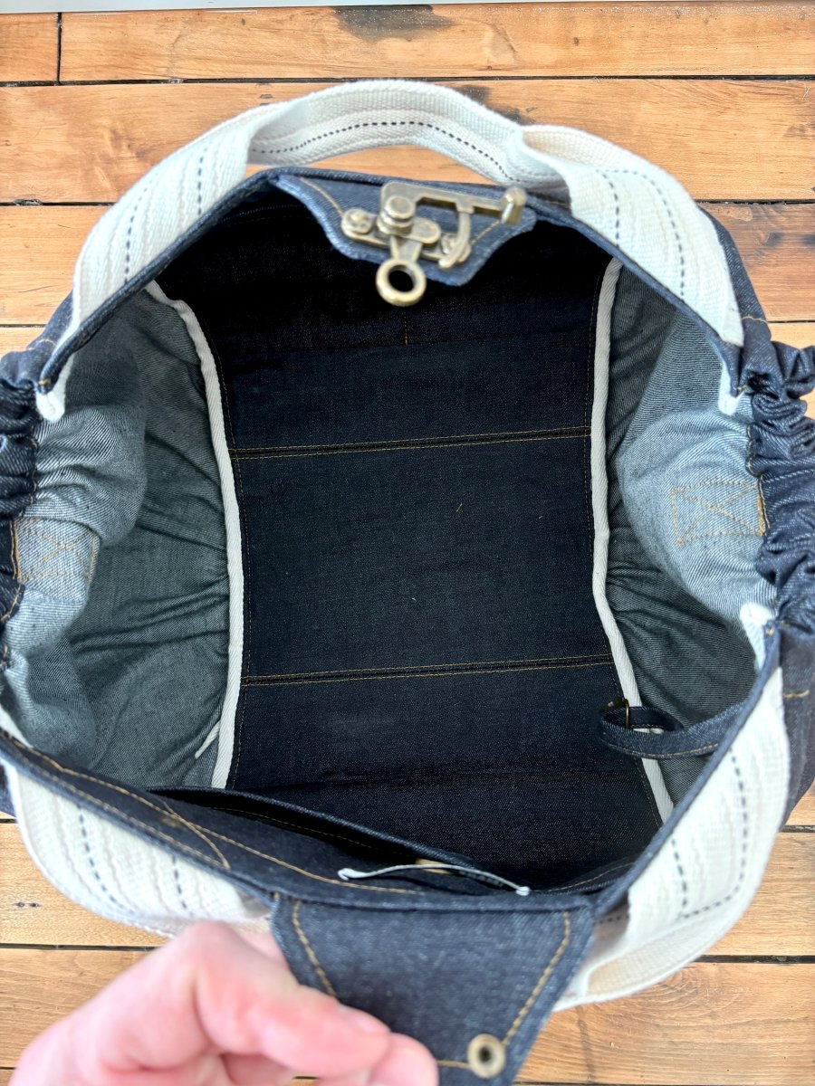 Cross - Body Duffel Bag in Denim w/ Gold Stitching - Made X Hudson