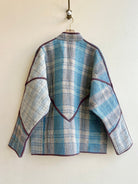 Reversible Ladhiya Quilted Jacket in Colors Dark Blue and Light Blue Plaid & Purple Blue, Green, Carrot Orange - Made X Hudson