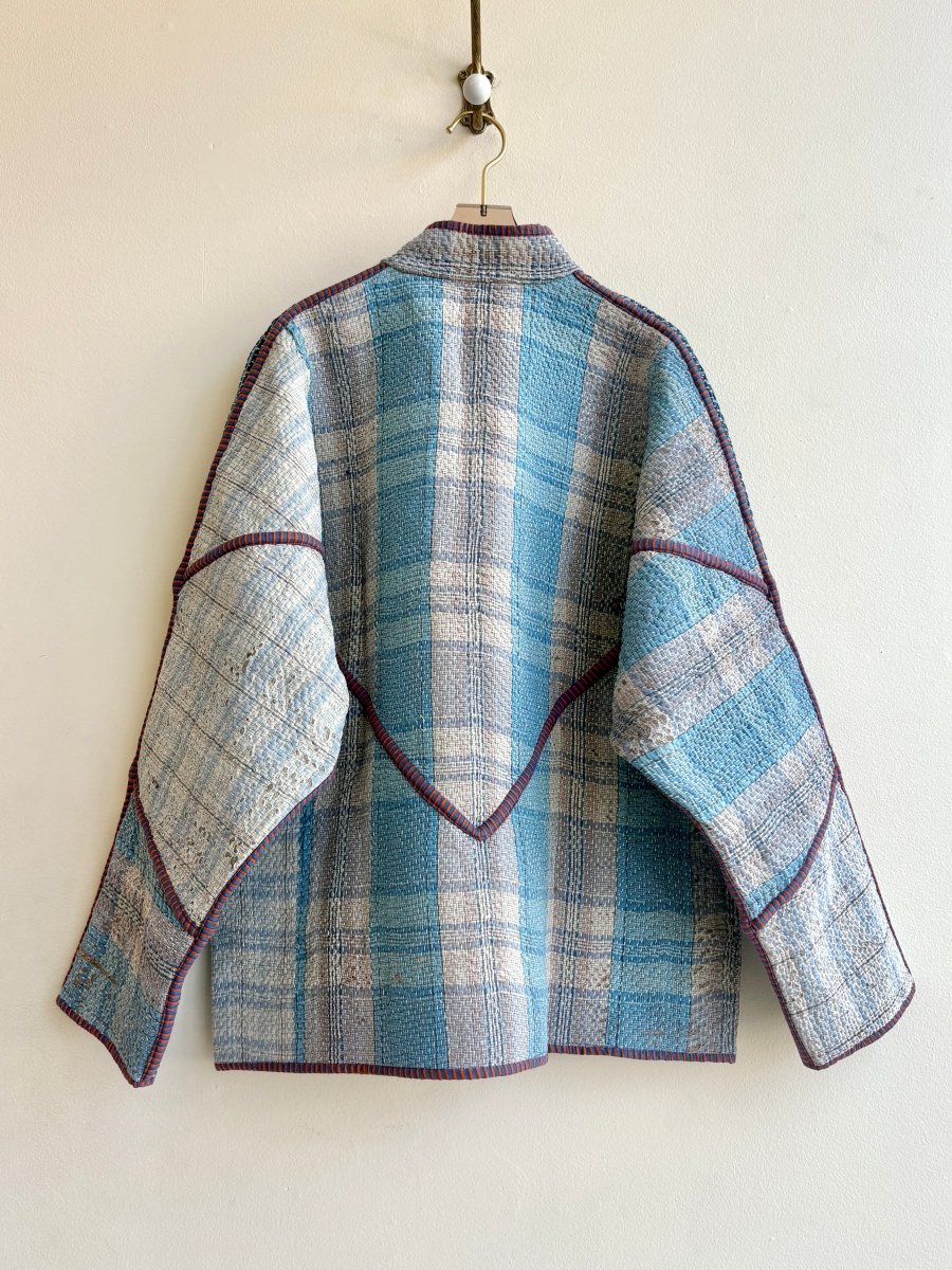 Reversible Ladhiya Quilted Jacket in Colors Dark Blue and Light Blue Plaid & Purple Blue, Green, Carrot Orange - Made X Hudson