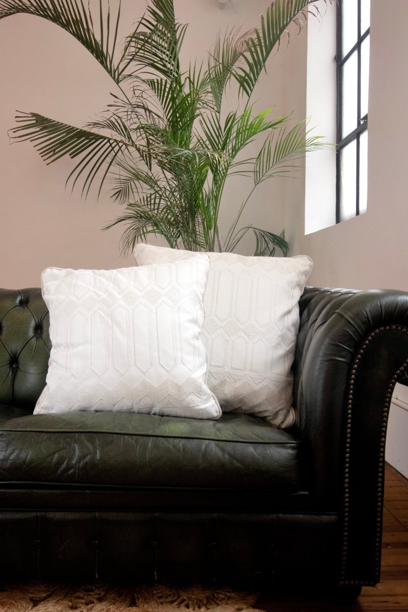 White Leather Made X Hudson Pillows - Made X Hudson