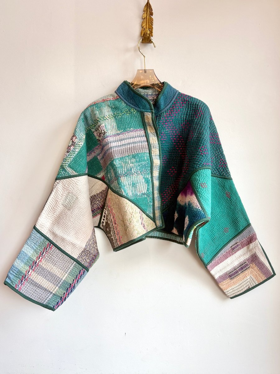 Reversible Kaira Quilted Cropped Jacket in Colors Aqua Blue, Watermelon Pink, Teal, & Ice Blue, Brown, Cream, Watermelon Pink - Made X Hudson