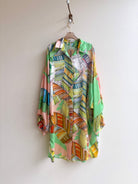 Silk Button Down Long Shirt in Lime and Pink Tropical Leaf Print - Made X Hudson