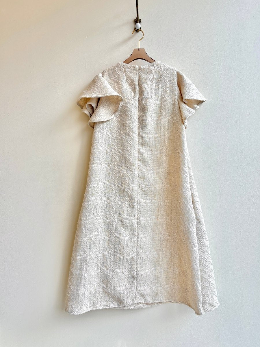 Cream Woven Chore Dress w/ Flutter Sleeve - Made X Hudson