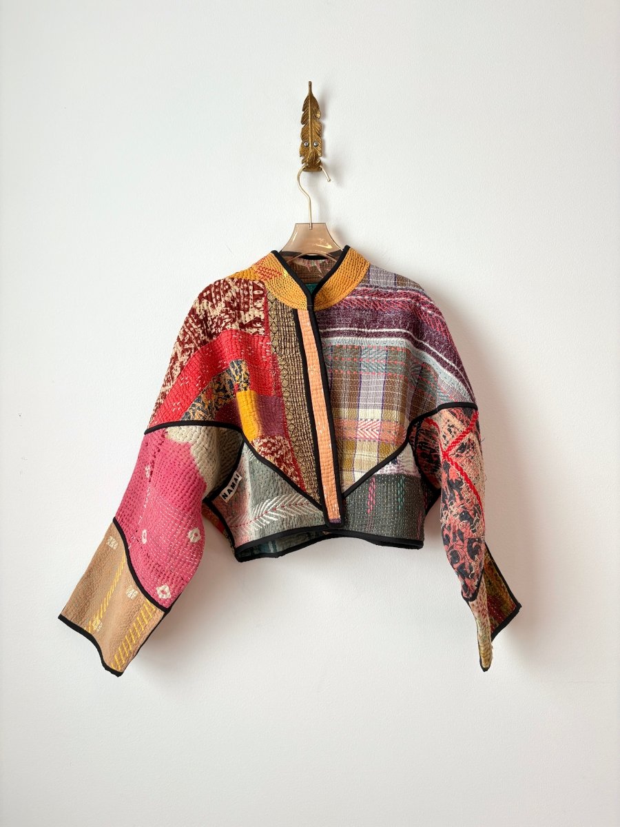 Reversible Kaira Quilted Cropped Jacket in Colors Marigold, Salmon, Red, Grey & Sage, Black, Purple, Powder Blue - Made X Hudson