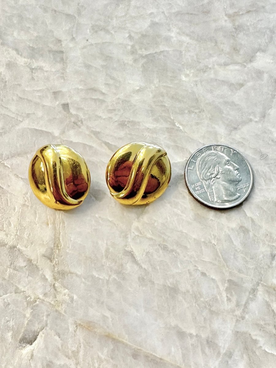 Gold Tone Button Soft Swirl Clip On Earrings (Vintage) - Made X Hudson