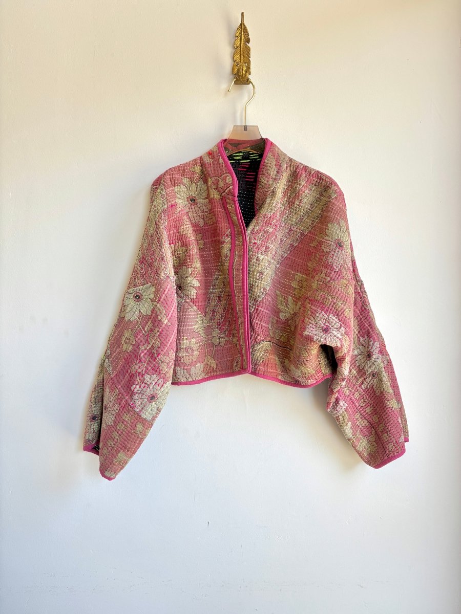 Reversible Kaira Quilted Cropped Jacket in Colors Pale Pink, Neon Yellow, Fuchsia Pink & Slate, Neon Yellow, Neon Pink - Made X Hudson