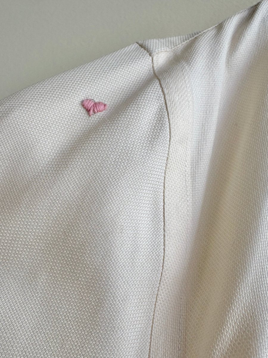 Cream & Pale Blue Des Dress w/ Heart Embroidery (Reworked) - Made X Hudson