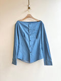 The Adrian Top | Blue Chambray Button Down Top w/ Scoop Neck (Reworked) - Made X Hudson