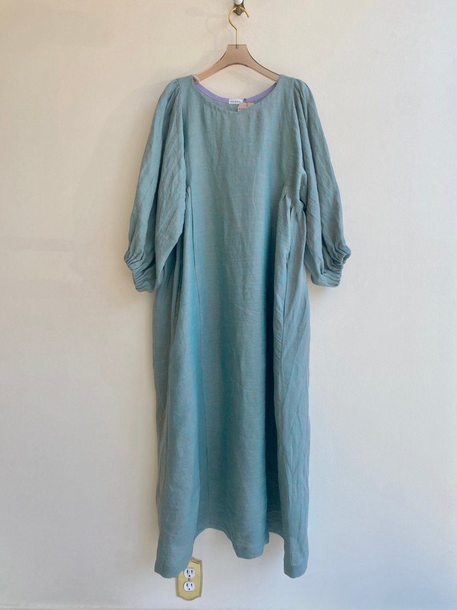 Zero Waste Pale Blue Gathered 3/4 Sleeve Dress - Made X Hudson
